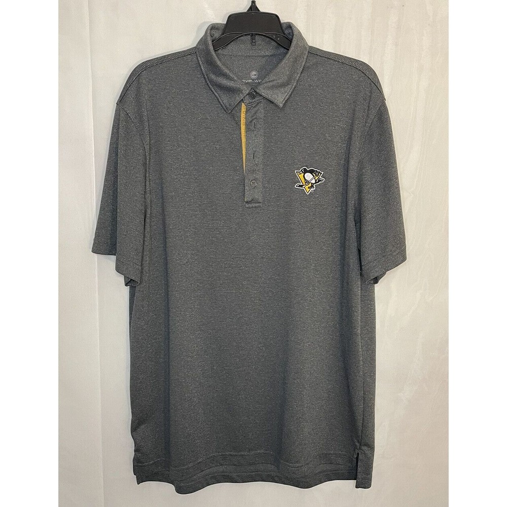 Pittsburgh Penguins Polo Shirt Levelwear Gray Short Sleeve Men L Embroidered